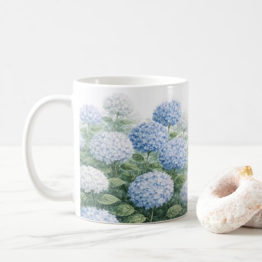 Mug Peinture de Fleur d'Hortensia Bleu (Avec donut)