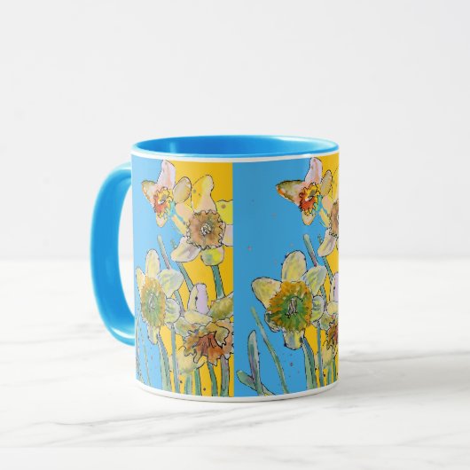 Mug Peinture de jonquille peinte à la main jaune flora (Devant gauche)