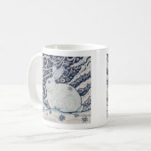 Mug Peinture de lapin bleu et blanc hiver Neige boisée (Devant gauche)