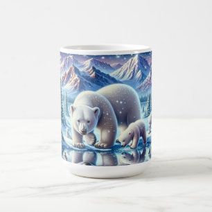 Mug Peinture de scène enneigée de famille d'ours polai