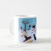 Mug Peinture de ski de Labradors d'amusement d'hiver (Devant gauche)