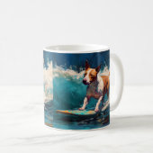 Mug Peinture de surf de plage de Bull Terrier (Devant droit)