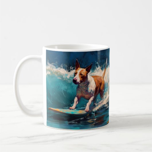 Mug Peinture de surf de plage de Bull Terrier (Gauche)