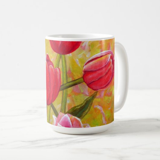 Mug Peinture de tulipes roses et rouges (Devant droit)