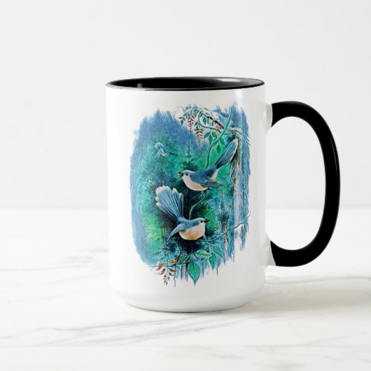 Mug Peinture d'oiseaux bleus d'hiver (Droite)