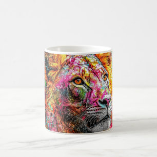 Mug peinture d'un lion dans des couleurs vives et abst