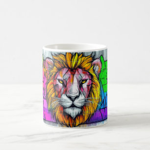 Mug peinture d'un lion dans des couleurs vives et abst