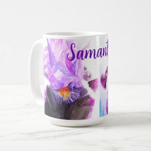 Mug Peinture florale de fleur d'Iris pourpre à l'aquar