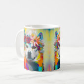Mug Peinture florale sibérienne Husky (Devant gauche)