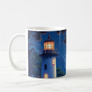 Mug Peinture numérique d'un phare au clair de lune