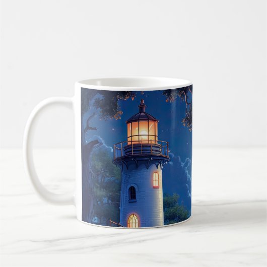 Mug Peinture numérique d'un phare au clair de lune (Gauche)