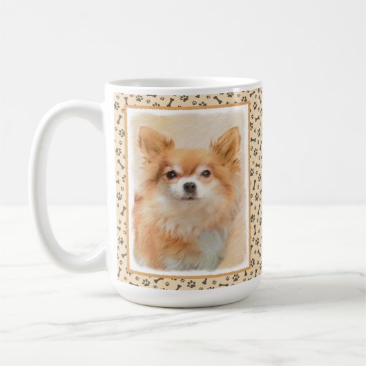 Mug Peinture originale de chien Chihuahua à poils long (Gauche)