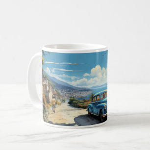 Mug Peinture vintage À L'Huile De Plage, Voiture, Et L