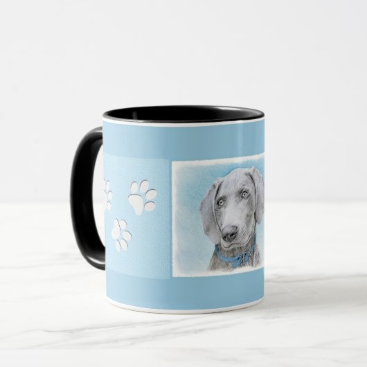 Mug Peinture Weimaraner - Beau art original de chien (Devant gauche)