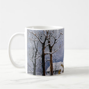 Mug Peintures à l'huile paysage rural. Hiver. Vieux vi