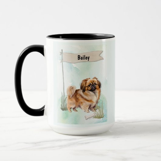 Mug Pekinese Watercolor Personalized Dog (Gauche)