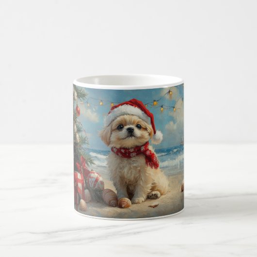 Mug Pekingese Chien Noël Plage Vintage (Centre)