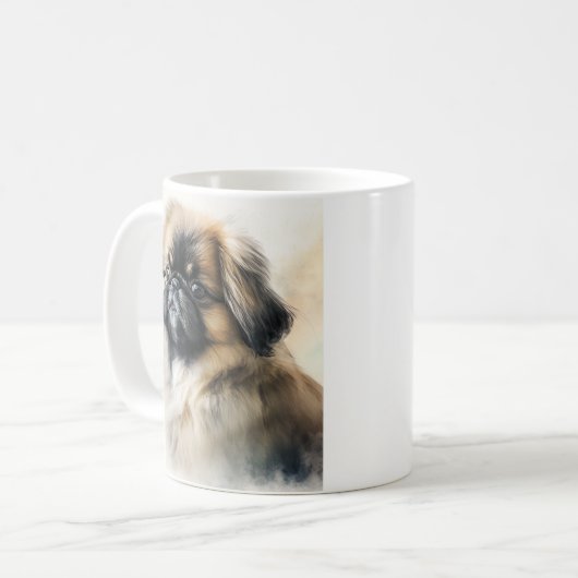 Mug Pekingese chiot Aquarelle Peinture (Devant gauche)
