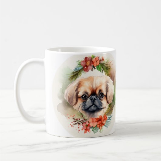 Mug Pekingese Christmas Wreath Festive Pup (Gauche)
