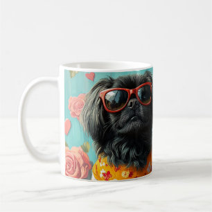 Mug Pékinois avec roses de cœur pour la Saint-Valentin