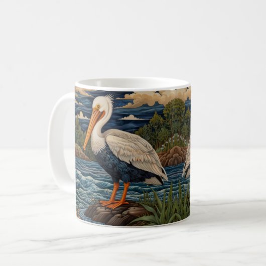 Mug Pélican de mer blanc vintage (Devant gauche)