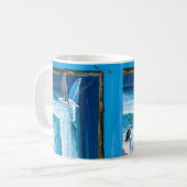 Mug Pélican Regardant Un Bateau À Voile, (Devant gauche)