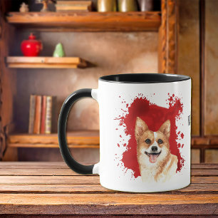 Mug Pembroke Corgi Arrière - plan Abstrait rouge