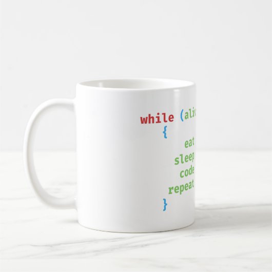 Mug pendant la vie - manger la répétition du code de s (Gauche)