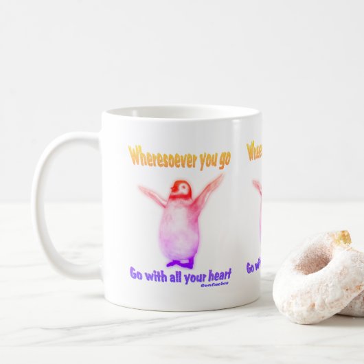 Mug Penguin Inspirational Happiness Citation Confucius (Avec donut)