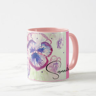 Mug Pensée Pensées Fleur Aquarelle Violette Florale Ro