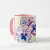 Mug Pensée Pensées Fleur Aquarelle Violette Florale Ro (Devant gauche)