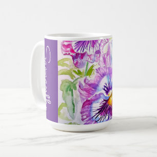 Mug Pensée Violette Fleur Aquarelle Nom de Femme Pensé