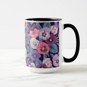 Mug Pensées colorées sur fond violet foncé