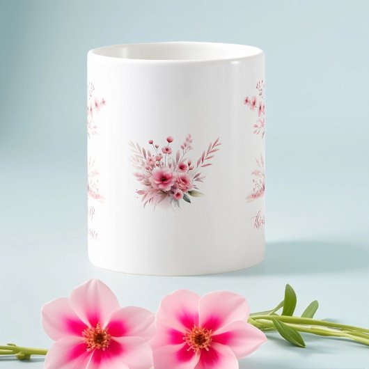 Mug Penser à vous Fleurs roses et Vase Sympathie