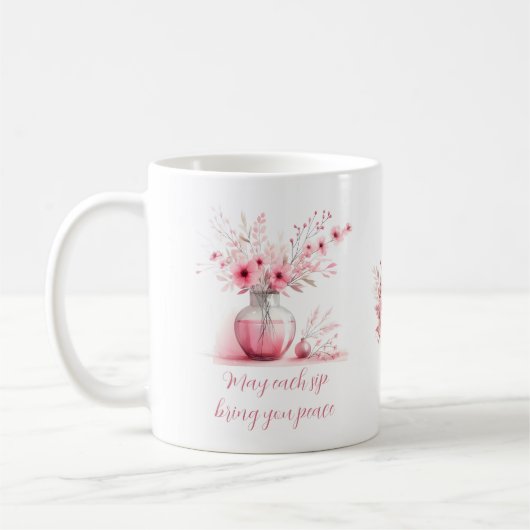 Mug Penser à vous Fleurs roses et Vase Sympathie (Gauche)