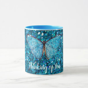 Mug Penser à vous, Modèle brillant bleu brillant
