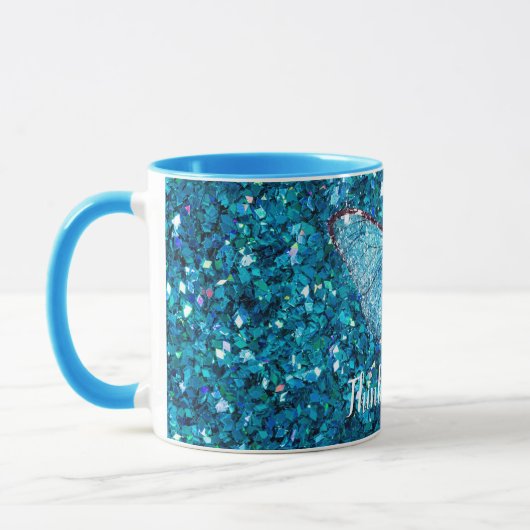 Mug Penser à vous, Modèle brillant bleu brillant (Gauche)