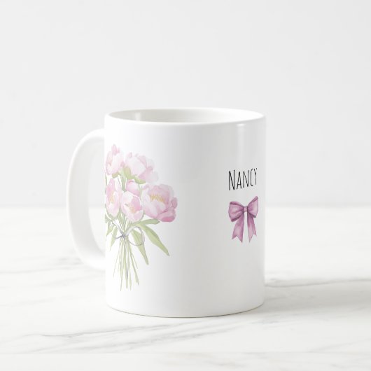 Mug Peonées roses avec céramique Bow (Devant gauche)
