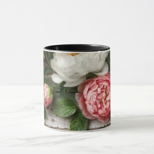 Mug peonies and weathered wood (Centre)