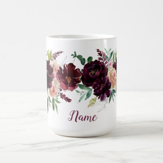 Mug Peonies de Bourgogne foncée Roses rousses Nom pers (Centre)