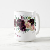 Mug Peonies de Bourgogne foncée Roses rousses Nom pers (Devant droit)