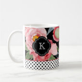 Mug Peonies élégantes et Pois avec Monogramme (Gauche)