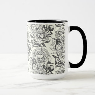 Mug Peonies et papillons bloquent l'impression, noir e