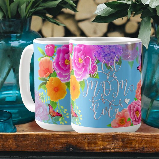 Mug Peonies romantiques Jardin Bleu Meilleure maman