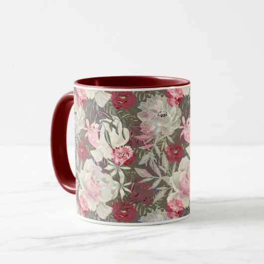 Mug Peonies rose rose fleurs fleurs jardin fleurie bou (Devant gauche)