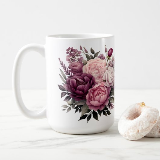 Mug Peonies Roses rose blanc violet Floral Flower (Avec donut)