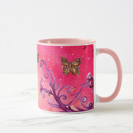 MUG PÉPITES ROSES DE PAPILLON, FLEURS VIOLET FUCHSIA (Droite)