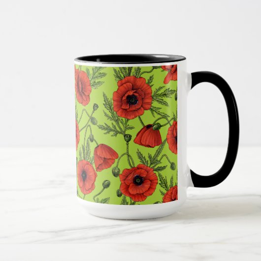 Mug Pépites, rouge et vert sur le vert citron (Droite)