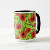 Mug Pépites, rouge et vert sur le vert citron (Devant droit)