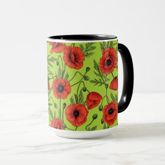 Mug Pépites, rouge et vert sur le vert citron (Devant droit)